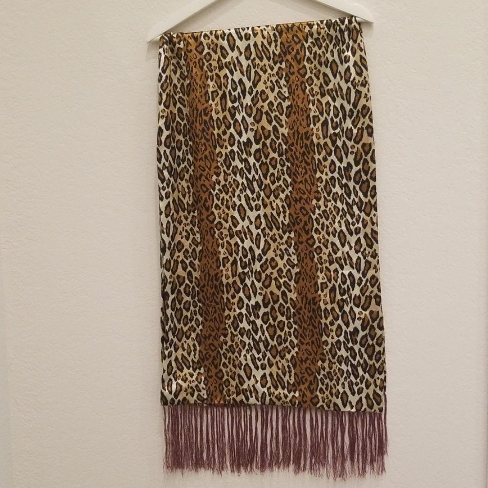 58 Inches Long Leopard Brown Black Silk Scarf